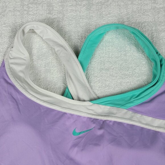 Women Nike Dri Fit Tank Top Size S Purple/Green Colorblock Padded Cross Back - Picture 3 of 13